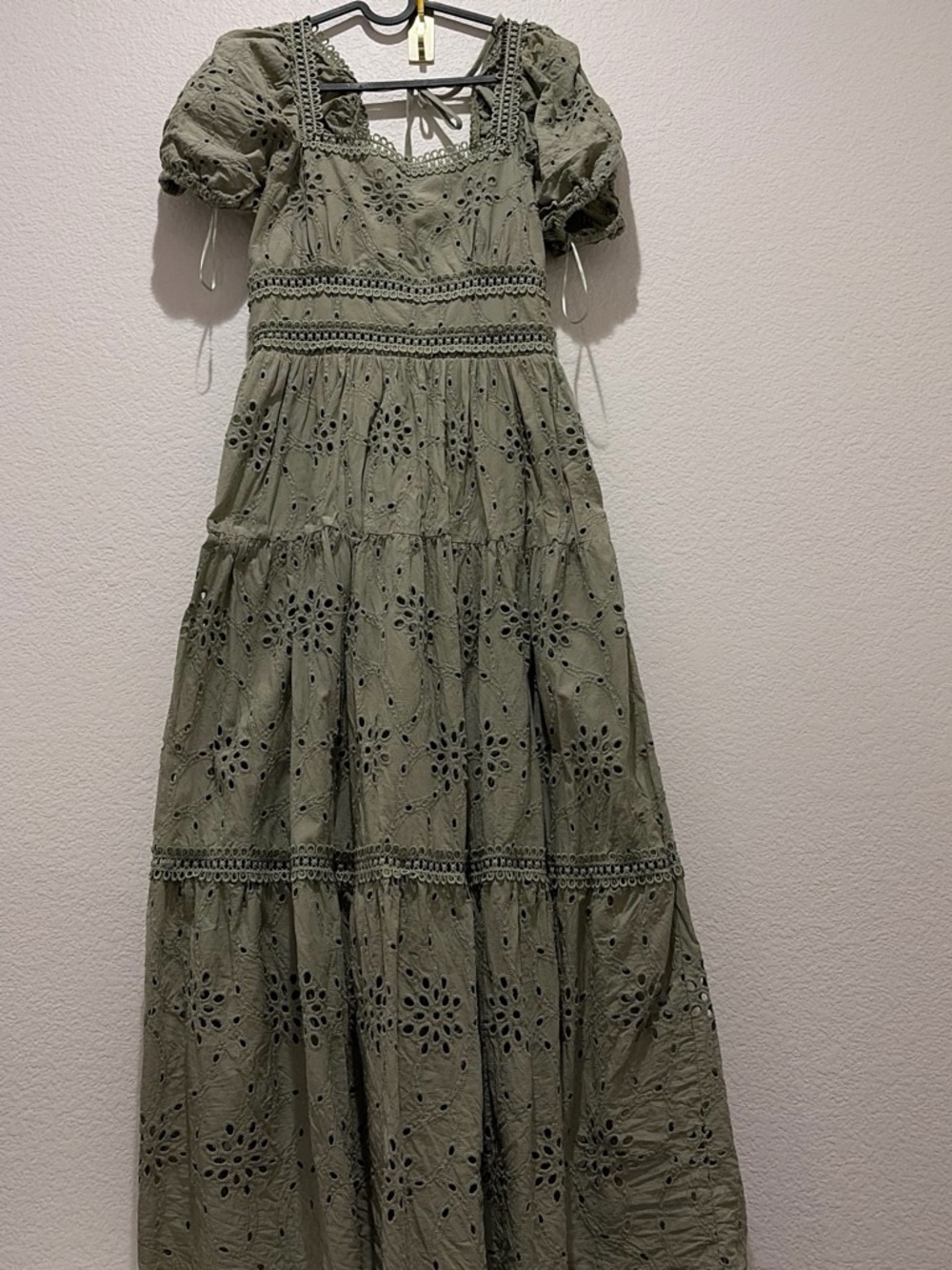 Women’s Olive Eyelet Maxi Dress - Picture 3 of 6